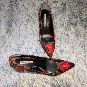 Charles David Women's Floral Red and Black Heels